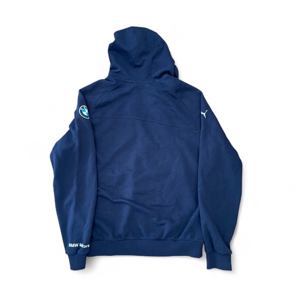 PUMA X  BMW TEAM MOTORSPORT ORIGINAL HOODED BLUE SWEAT JACKET Sz M - Picture 2 of 9